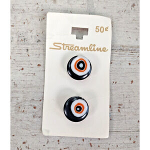 Vintage Streamline 2 Piece Abstract Round Eye Plastic Shank Buttons Orange 5/8"